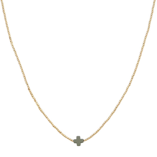 Gold CCB Beaded with Single Gray Cross 16"-18" Necklace