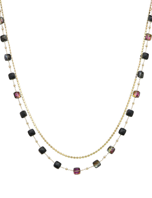 Multi Layered Gold and Black Iridescent Crystal 16"-18" Necklace