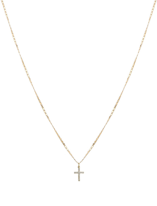 Gold Chain with Thin Gold Rhinestone Cross 16"-18" Necklace