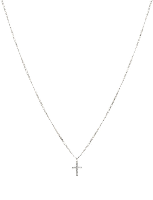 Silver Chain with Thin Silver Rhinestone Cross 16"-18" Necklace