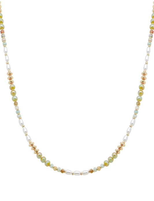 Mint, Pearl, and Gold Beaded "Candy" Beaded 16"-18" Necklace