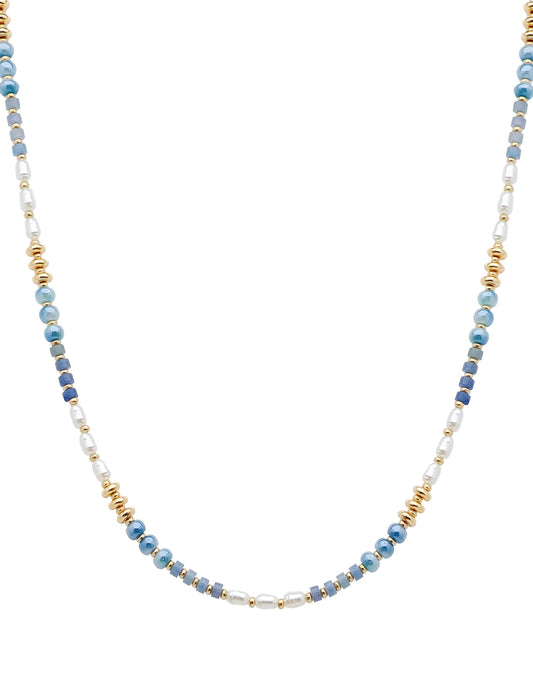 Navy, Pearl, and Gold Beaded "Candy" Beaded 16"-18" Necklace