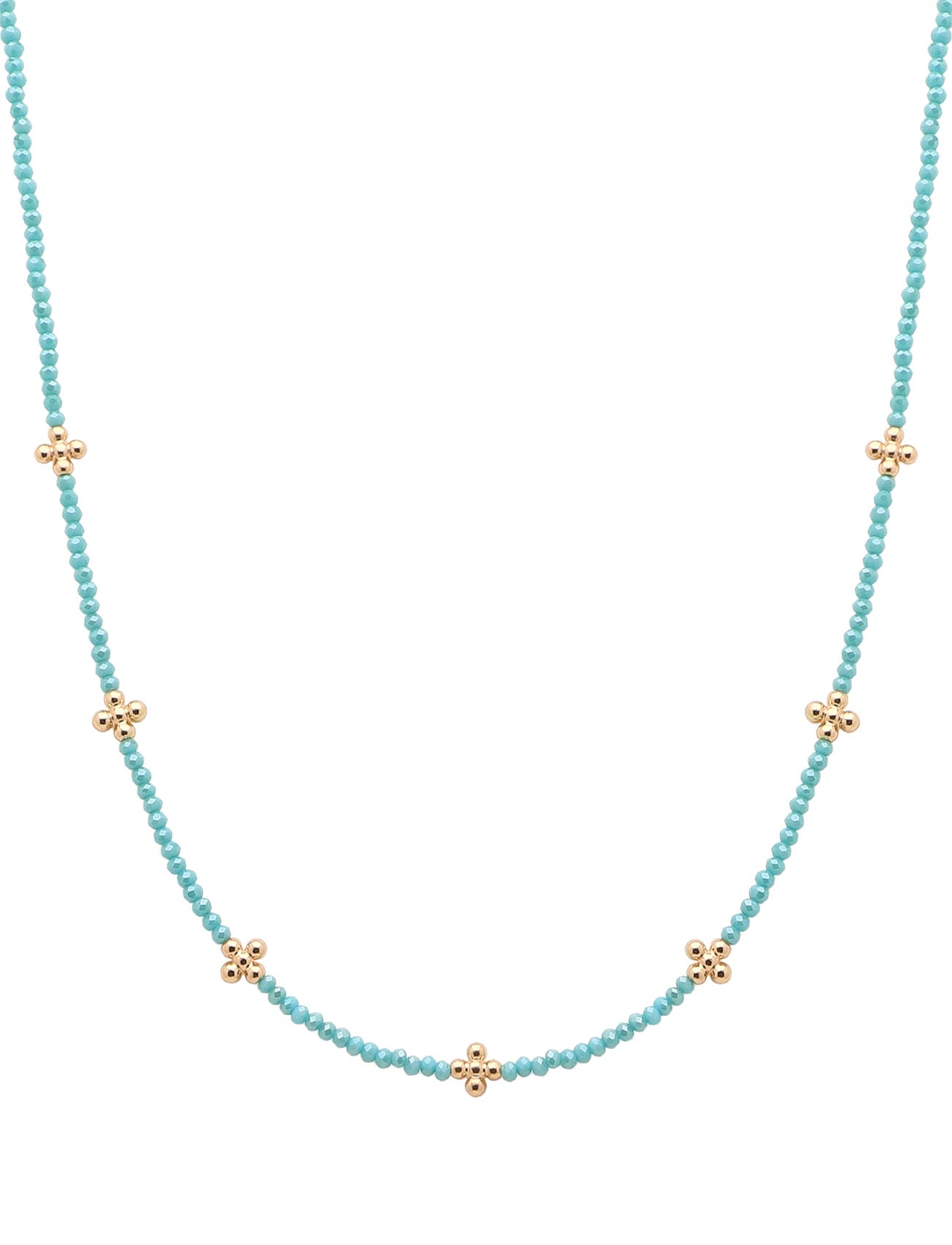 Turquoise Crystal and Gold Cross 16"-18" Necklace