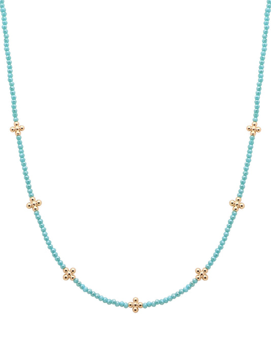 Turquoise Crystal and Gold Cross 16"-18" Necklace