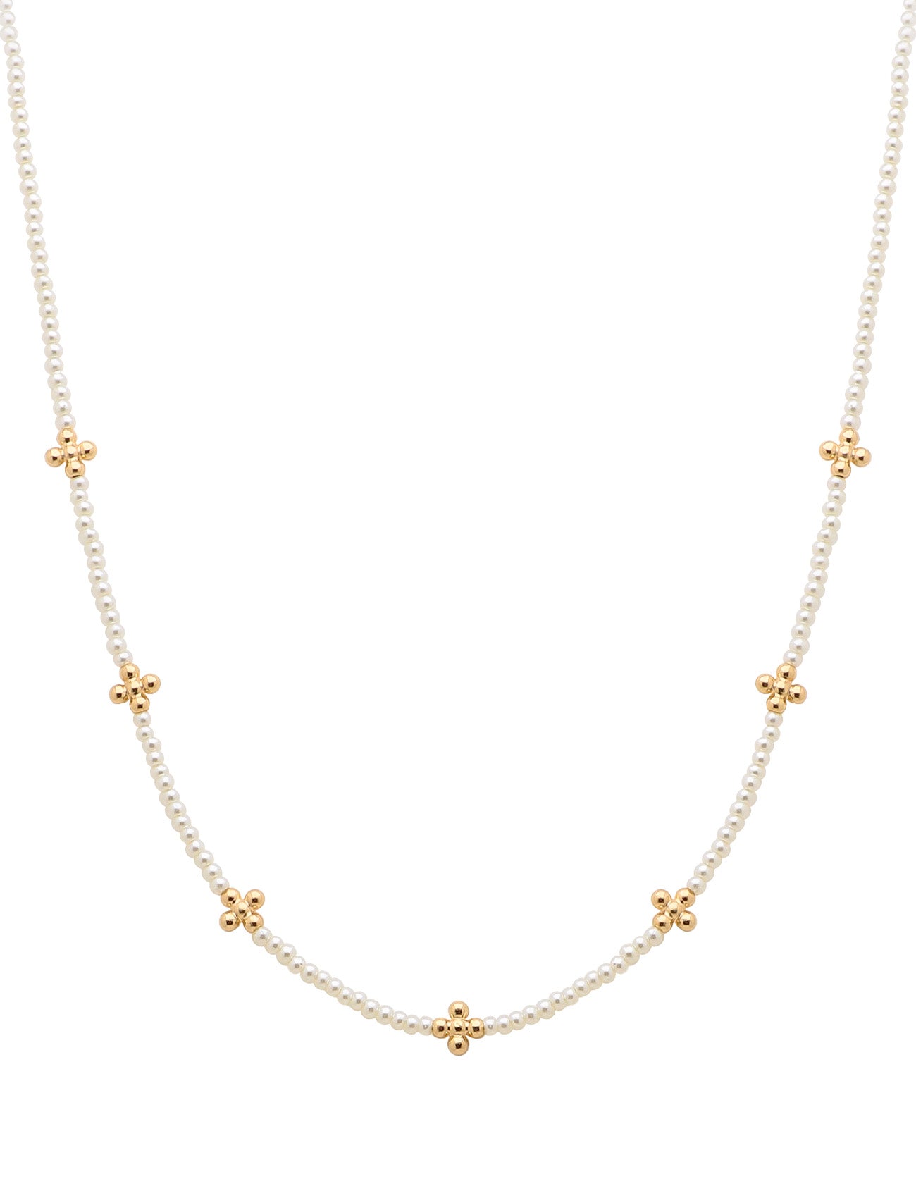 Gold and Pearl Beaded Cross 16"-18" Necklace