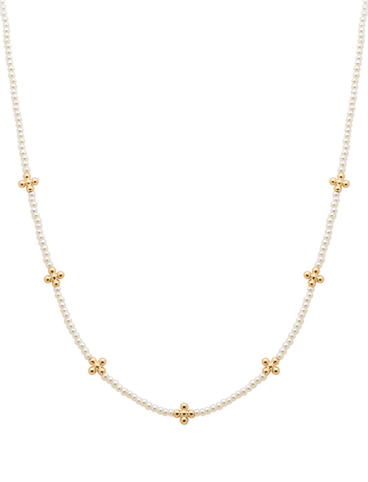 Gold and Pearl Beaded Cross 16"-18" Necklace