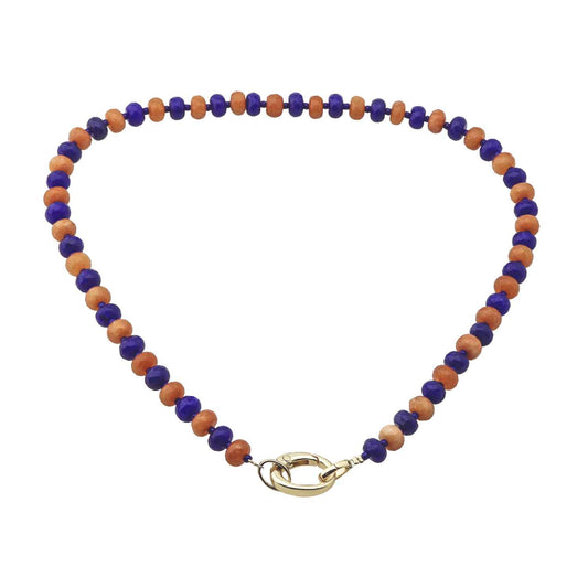 Blue and Orange Crystal Beaded with 18" Gameday Necklace with Gold Clasp for adding Charms