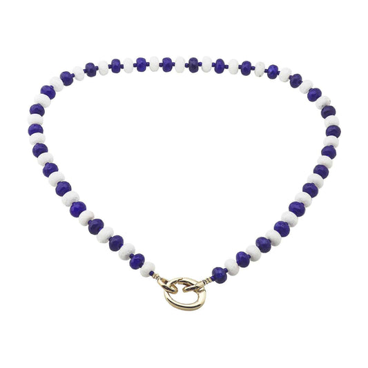 Blue and White Crystal Beaded with 18" Gameday Necklace with Gold Clasp for adding Charms (