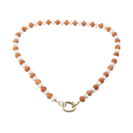 Orange and White Crystal Beaded with 18" Gameday Necklace with Gold Clasp for adding Charms