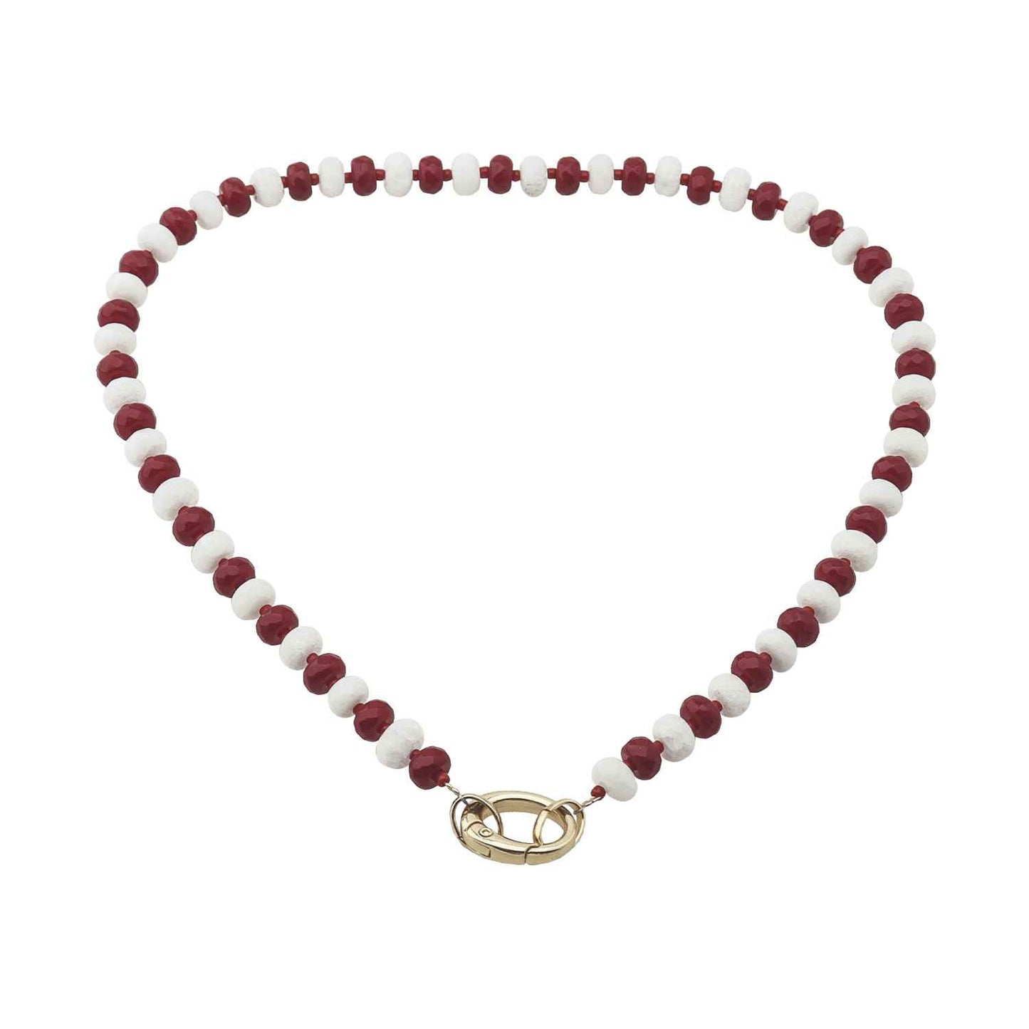 Red and White Crystal Beaded with 18" Gameday Necklace with Gold Clasp for adding Charms