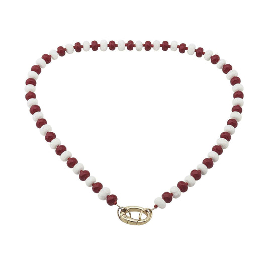 Red and White Crystal Beaded with 18" Gameday Necklace with Gold Clasp for adding Charms