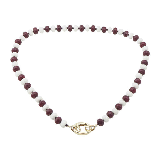 Maroon and White Crystal Beaded with 18" Gameday Necklace with Gold Clasp for adding Charms
