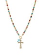 Multi Beaded and Gold with Gold Cross Charm 16"-18" Necklace