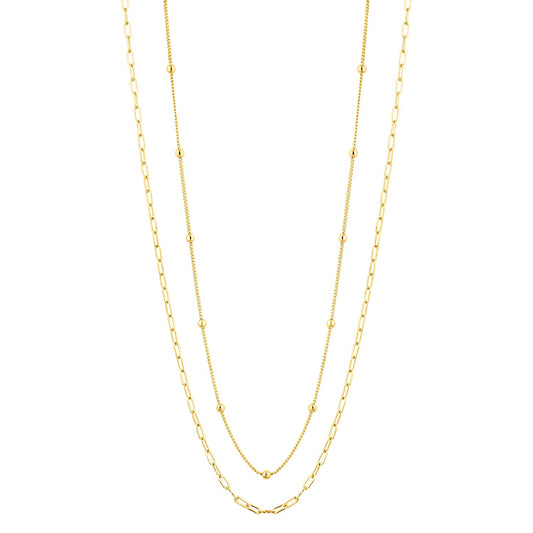 14K Gold Plated Simple Layered Chain 16"-18" Necklace