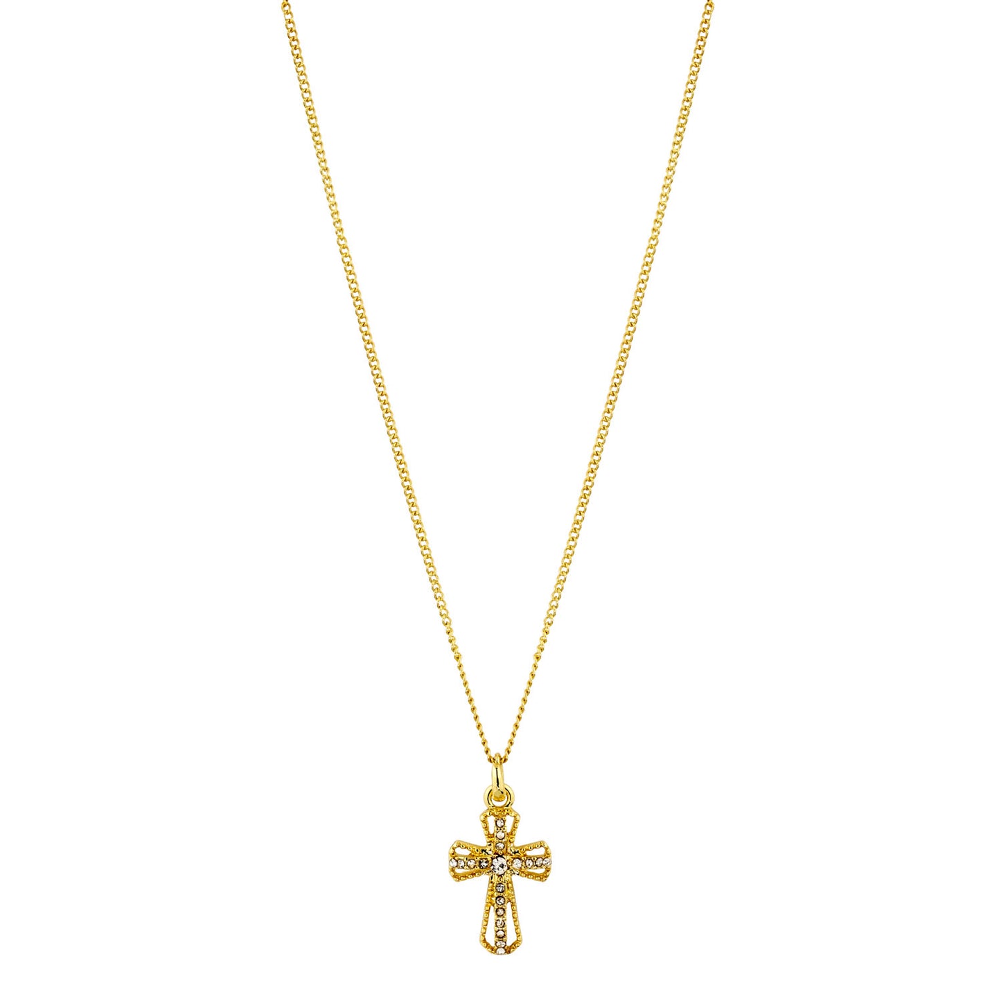 14K Gold Plated Rhinestone Cross Pendant 16"-18" Necklace