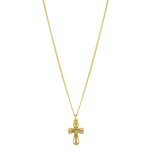 14K Gold Plated Rhinestone Cross Pendant 16"-18" Necklace