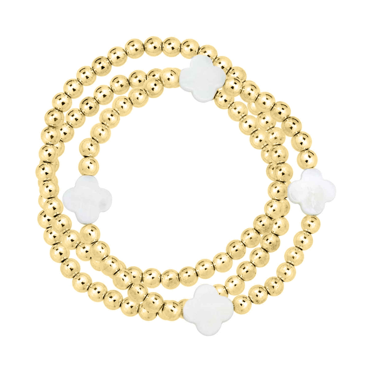 Set of 3 Gold Beaded and White Clover Stretch Bracelet – Whats Hot Jewelry