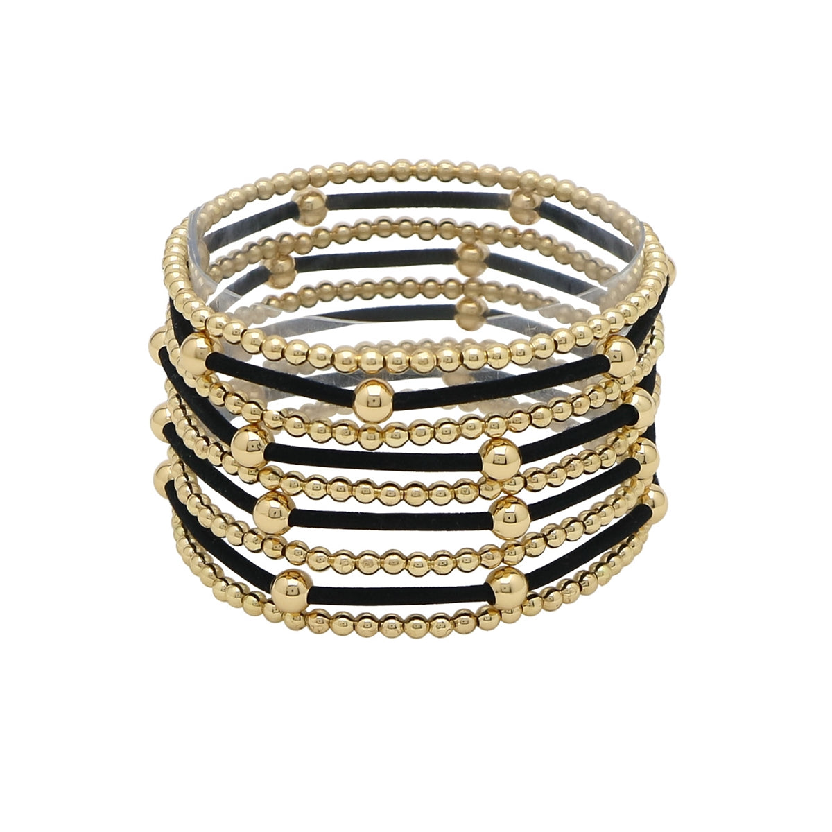 Gold Beaded with Black Band Set of 9 Stretch Bracelets – Whats Hot Jewelry