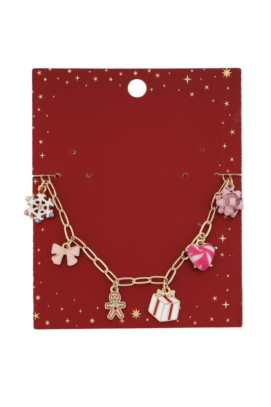 Christmas Gift Pink and Bows Charm Bracelet