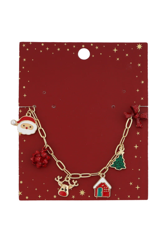 Christmas Gift Red and Bows Charm Bracelet