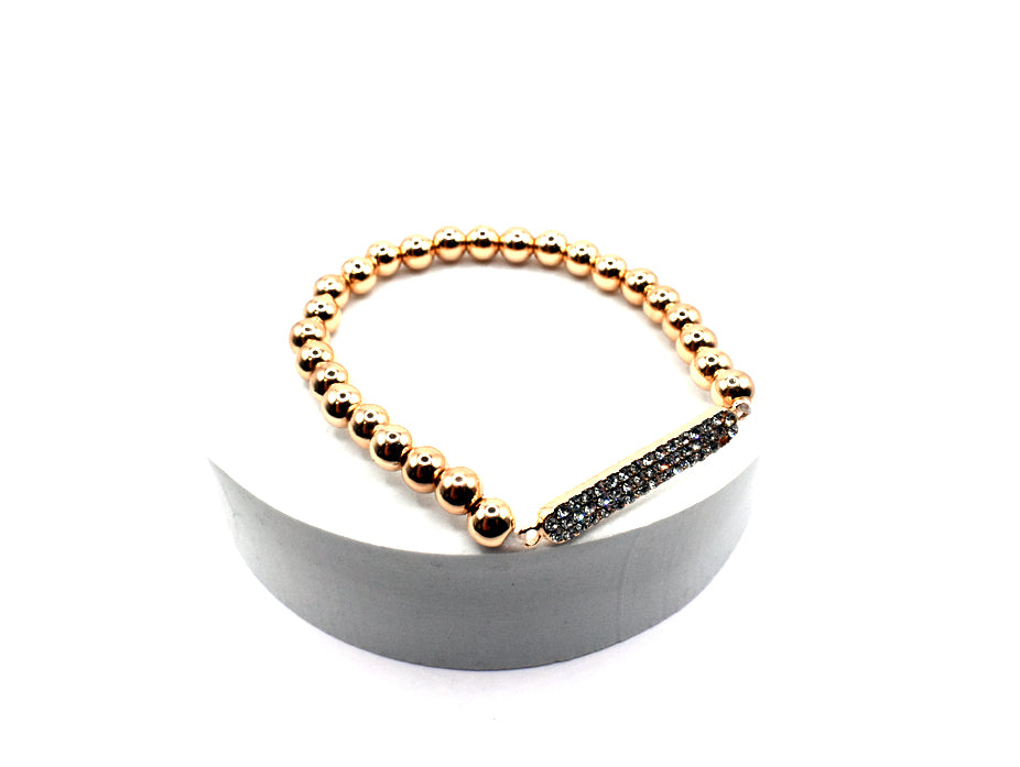 Gold Beaded Bracelet with Pave Bar Stretch Bracelet