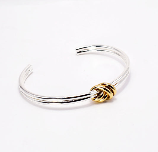 Silver with Gold Knotted Cuff Bracelet