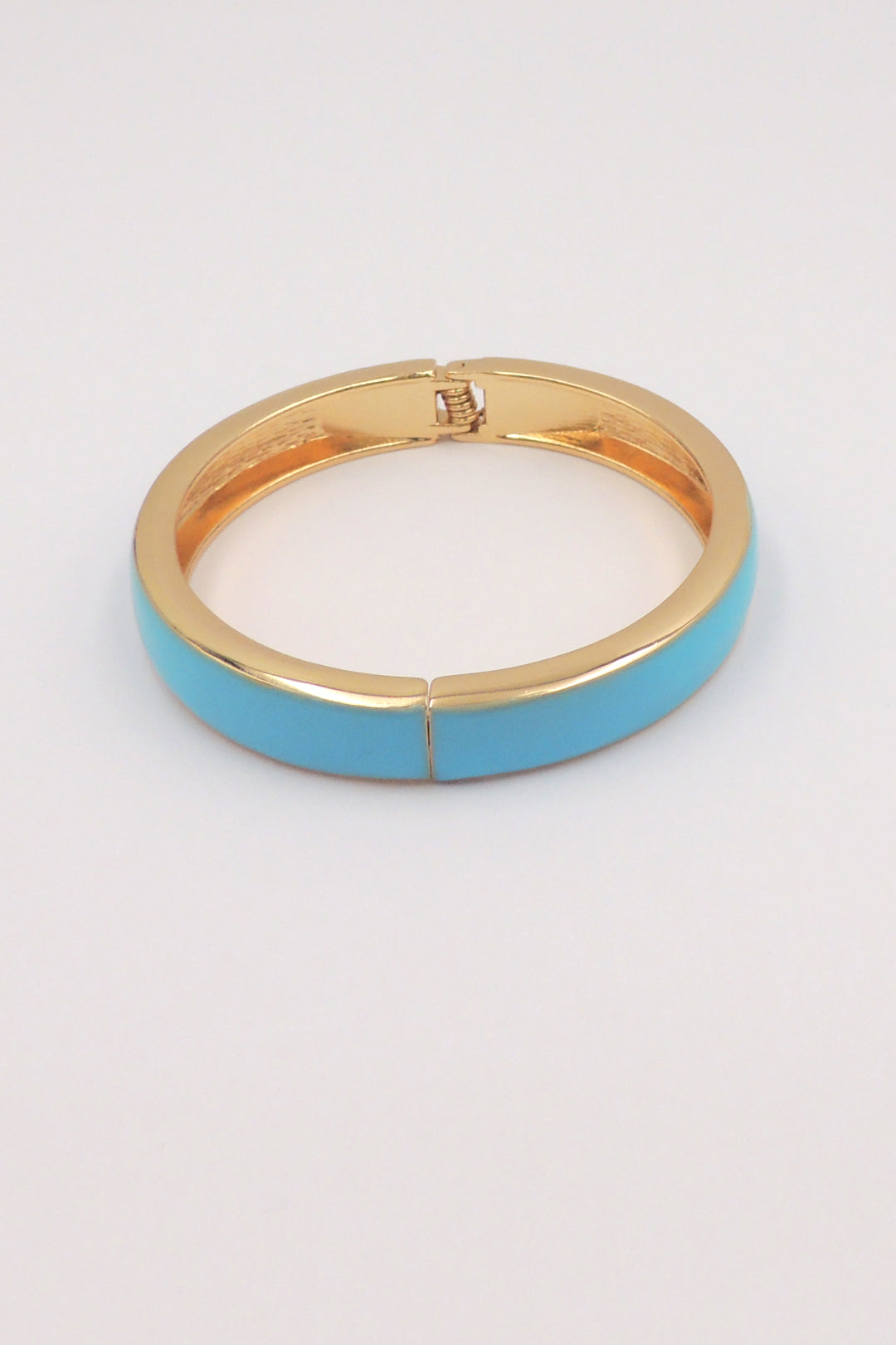 Gold Hinged Bangle with Turquoise Enamel Bracelet