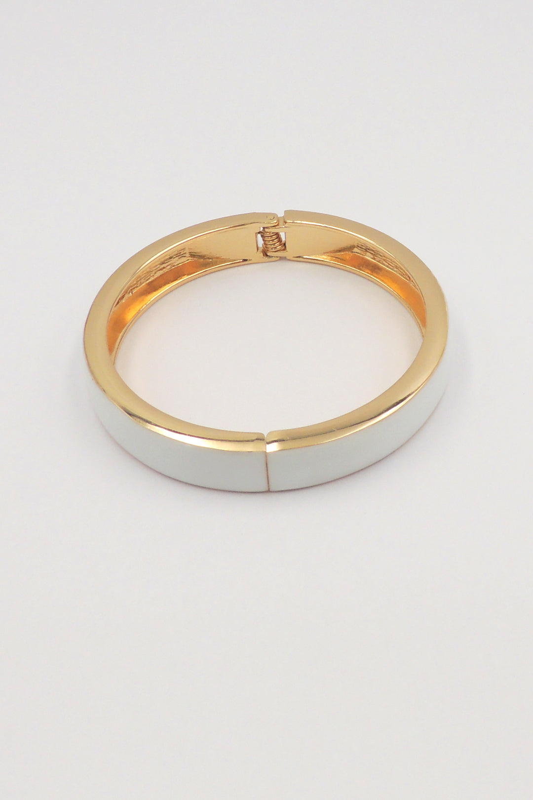 Gold Hinged Bangle with White Enamel Bracelet