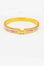 H Stainless Steel Hinged Bangle with Pink and White Details  Bracelet