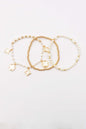 Set of 3 Pearl and Gold Stretch Bracelet with Clover Charms
