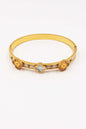 Stainless Steel Gold and Pearlized Clover Hinged Bangle
