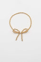 Gold Beaded Stretch Bracelet with Gold Beaded Bow and Pearl Accent