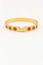 Red Snowflake Printed H Holiday Engraved Stainless Steel Hinged Bangle Bracelet
