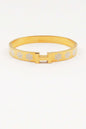 White Snowflake Printed H Holiday Engraved Stainless Steel Hinged Bangle Bracelet