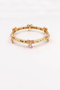 Gold Metal Hammered Stretch Bracelet with Pink Bows