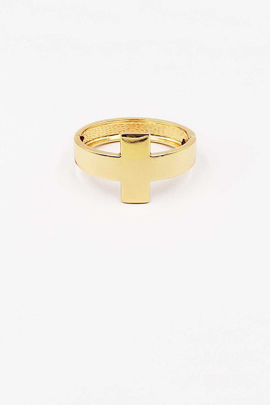 Gold Cross Hinged Bangle Bracelet