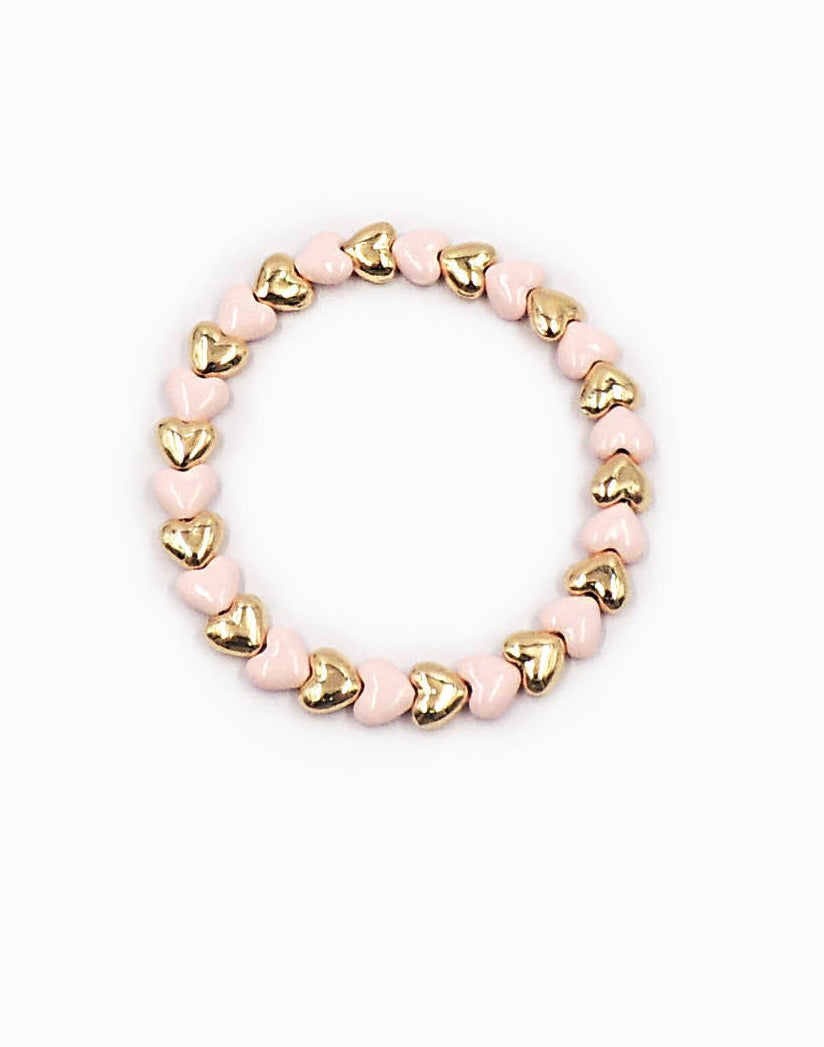 Pink and Gold Heart Stretch Bracelet