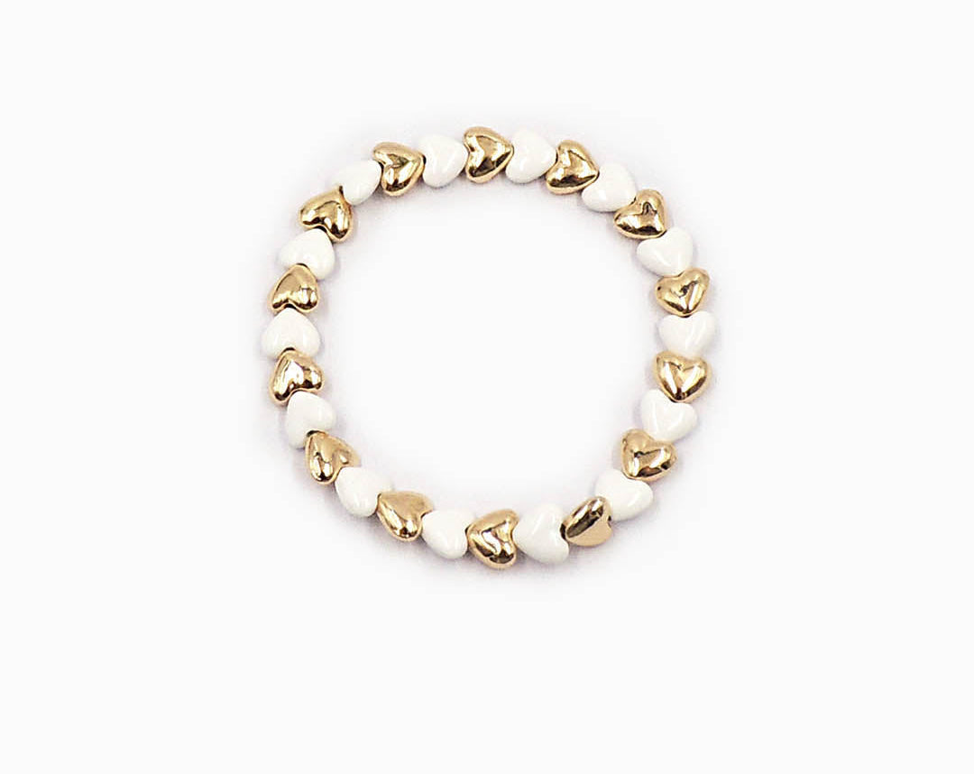 White and Gold Heart Stretch Bracelet