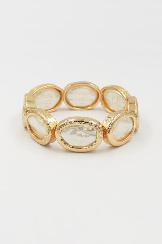 Flat Gold and Pearl Stretch Bracelet
