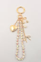Purse Charm-  Bow, Heart, Cherrys with Pink and White Ceramic Beaded Chain. Very Popular