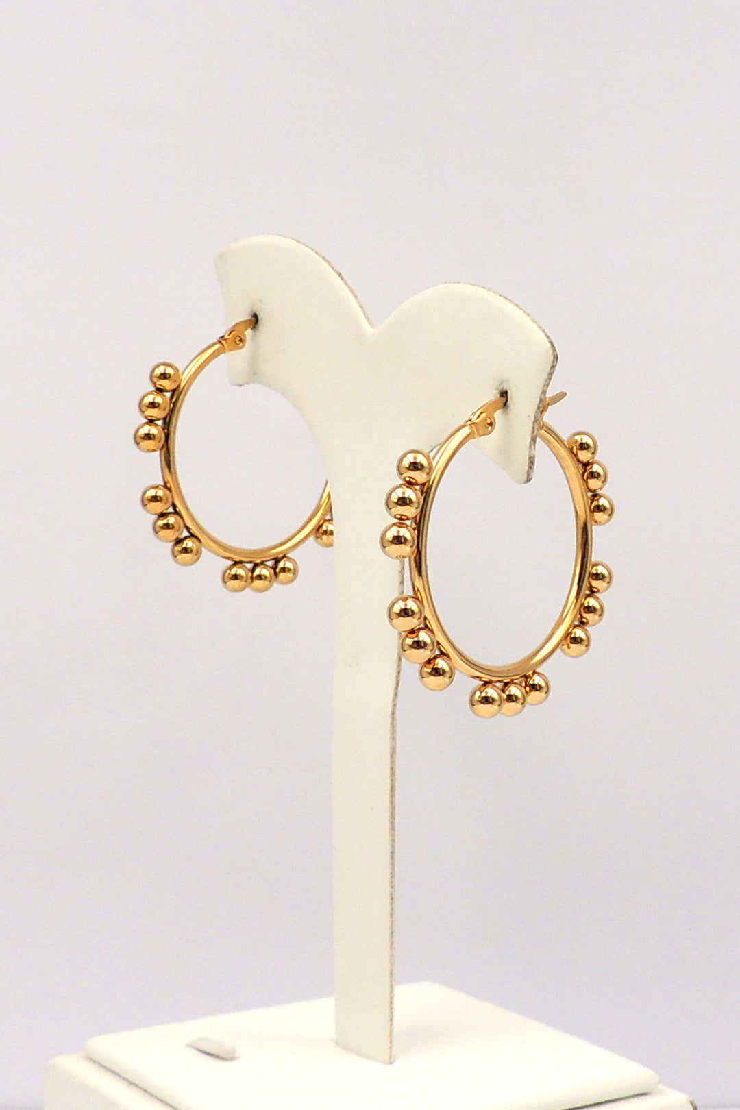 Stainless Steel Triple Ball Textured Metal Hoop 2" Earring