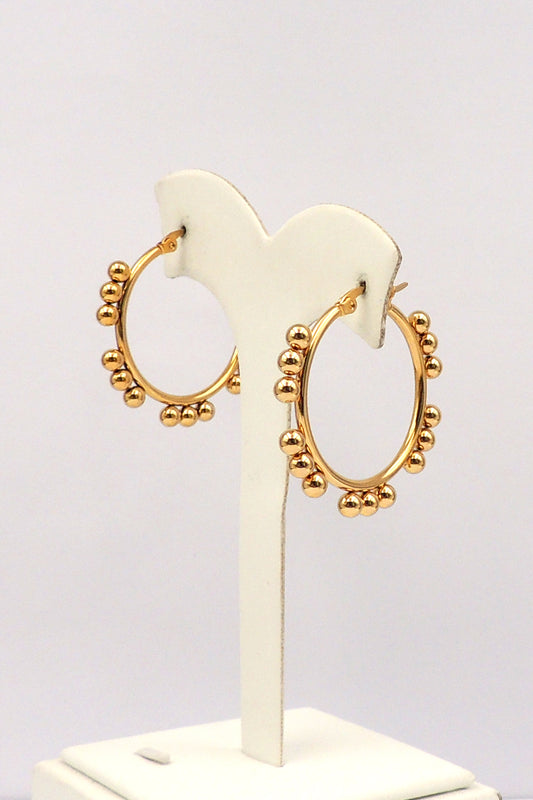 Stainless Steel Triple Ball Textured Metal Hoop 2" Earring