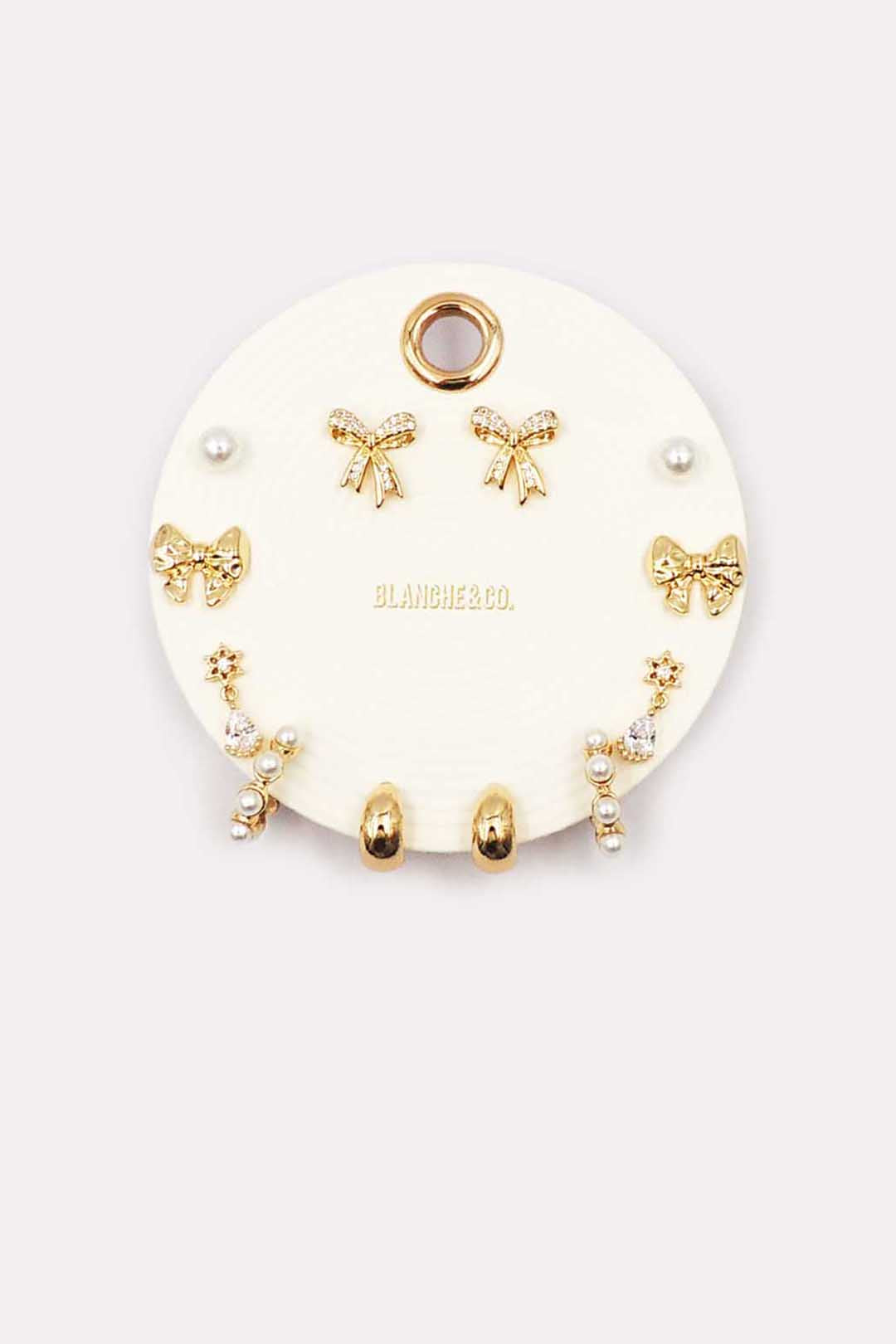 Set of 6 Pearl, Bow, and Hoops Stud Earrings