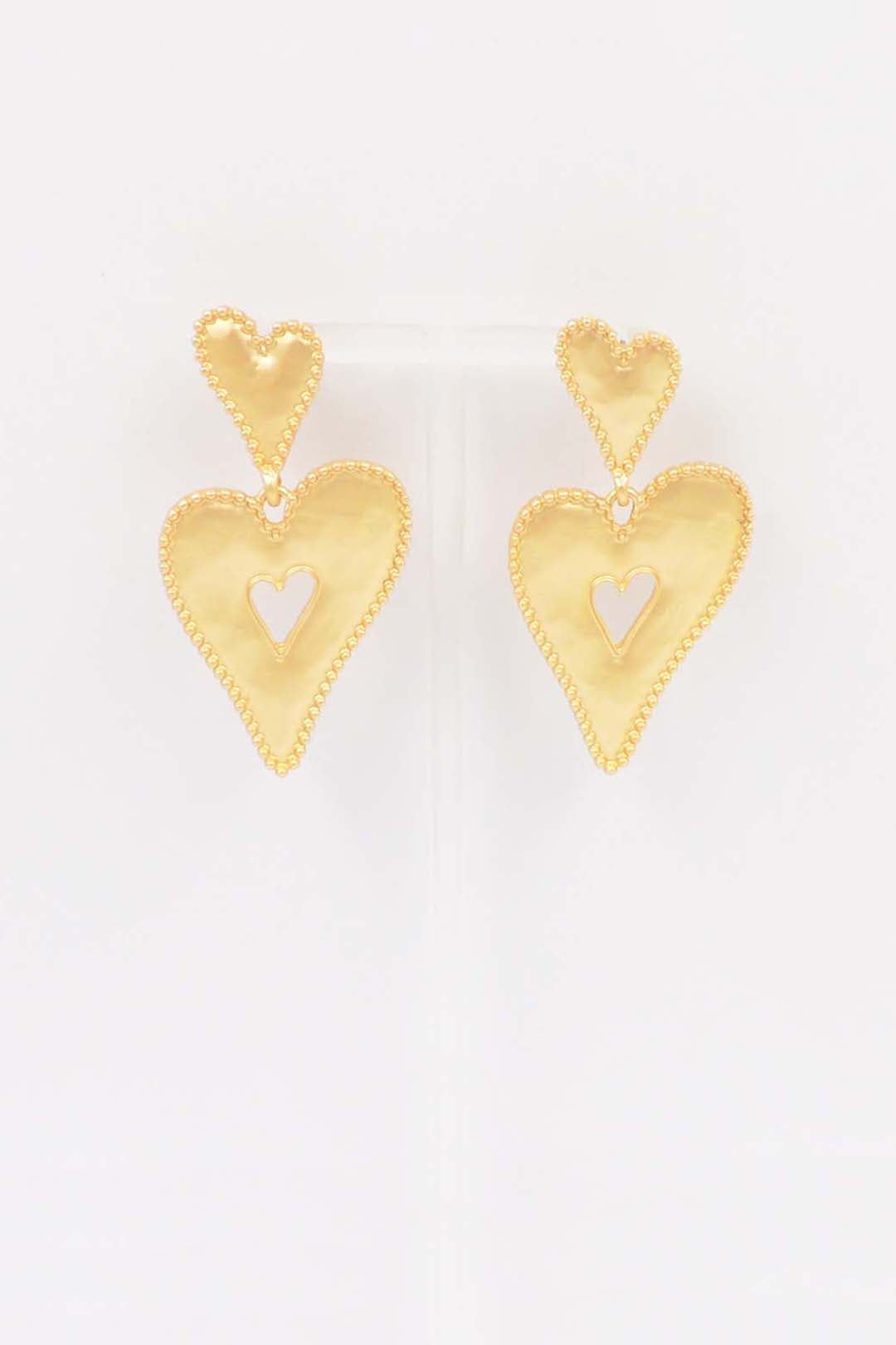 Double Puffy Heart 2" Stud Earring