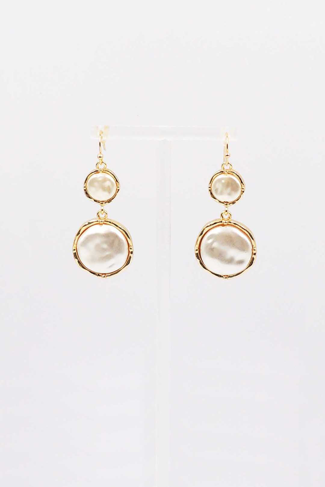 Freshwater Coin Pearl Double Drop Fishhook Earring