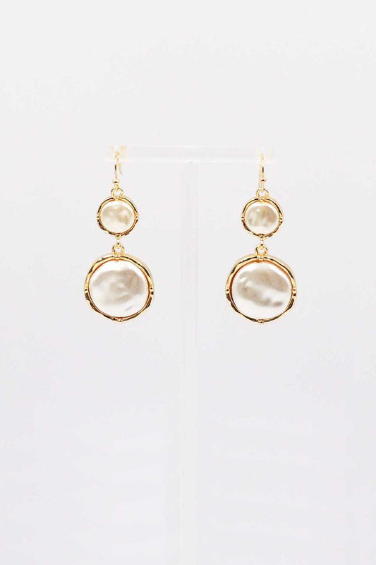 Freshwater Coin Pearl Double Drop Fishhook Earring