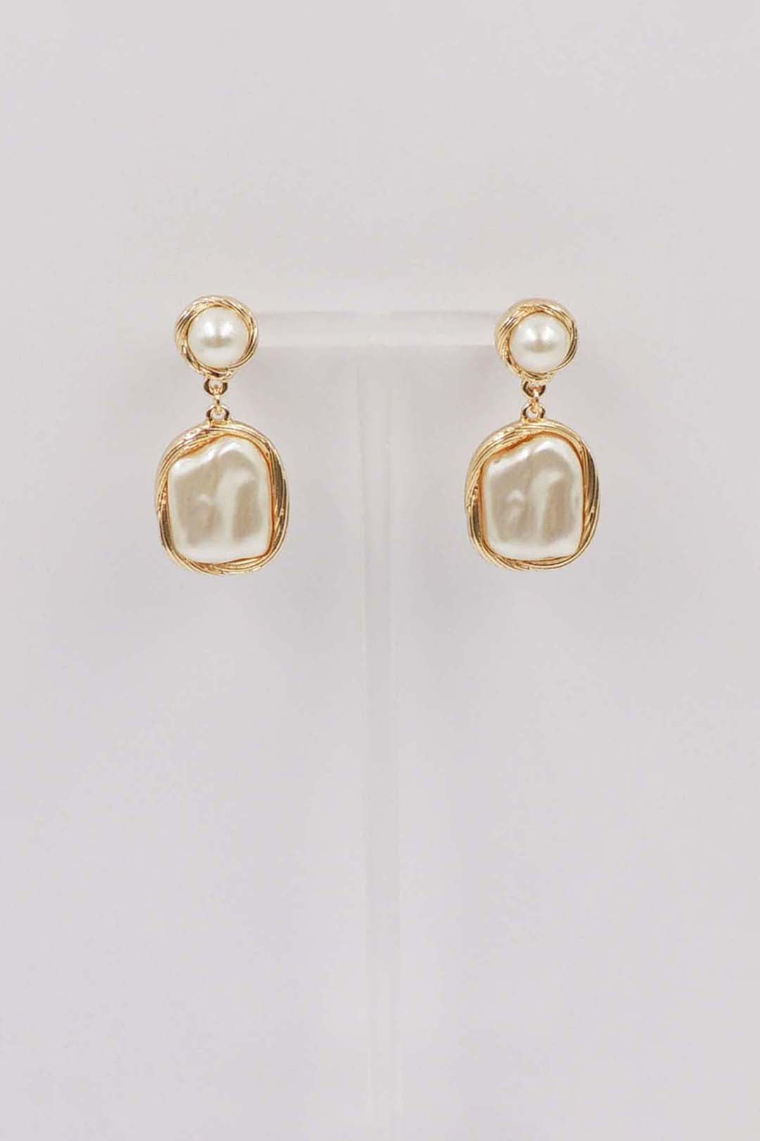 Freshwater Coin Pearl Double Drop Stud Earring