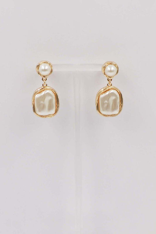 Freshwater Coin Pearl Double Drop Stud Earring