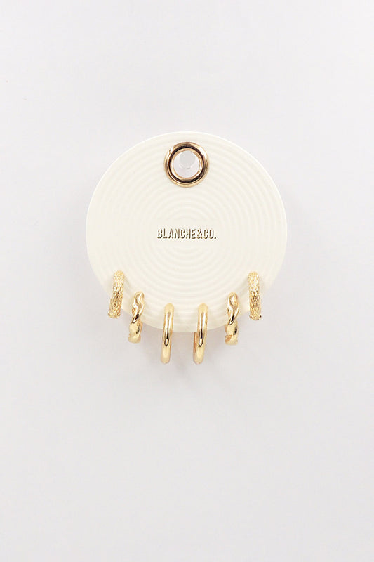 Set of Three Textured Huggie Hoops Earring