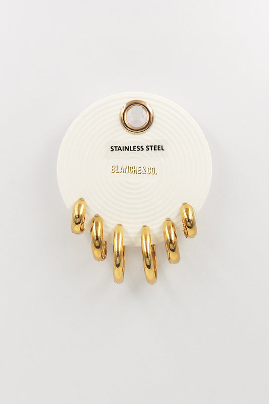Stainless Steel Set of 3 Thick Graduated Huggie Hoop Earrings